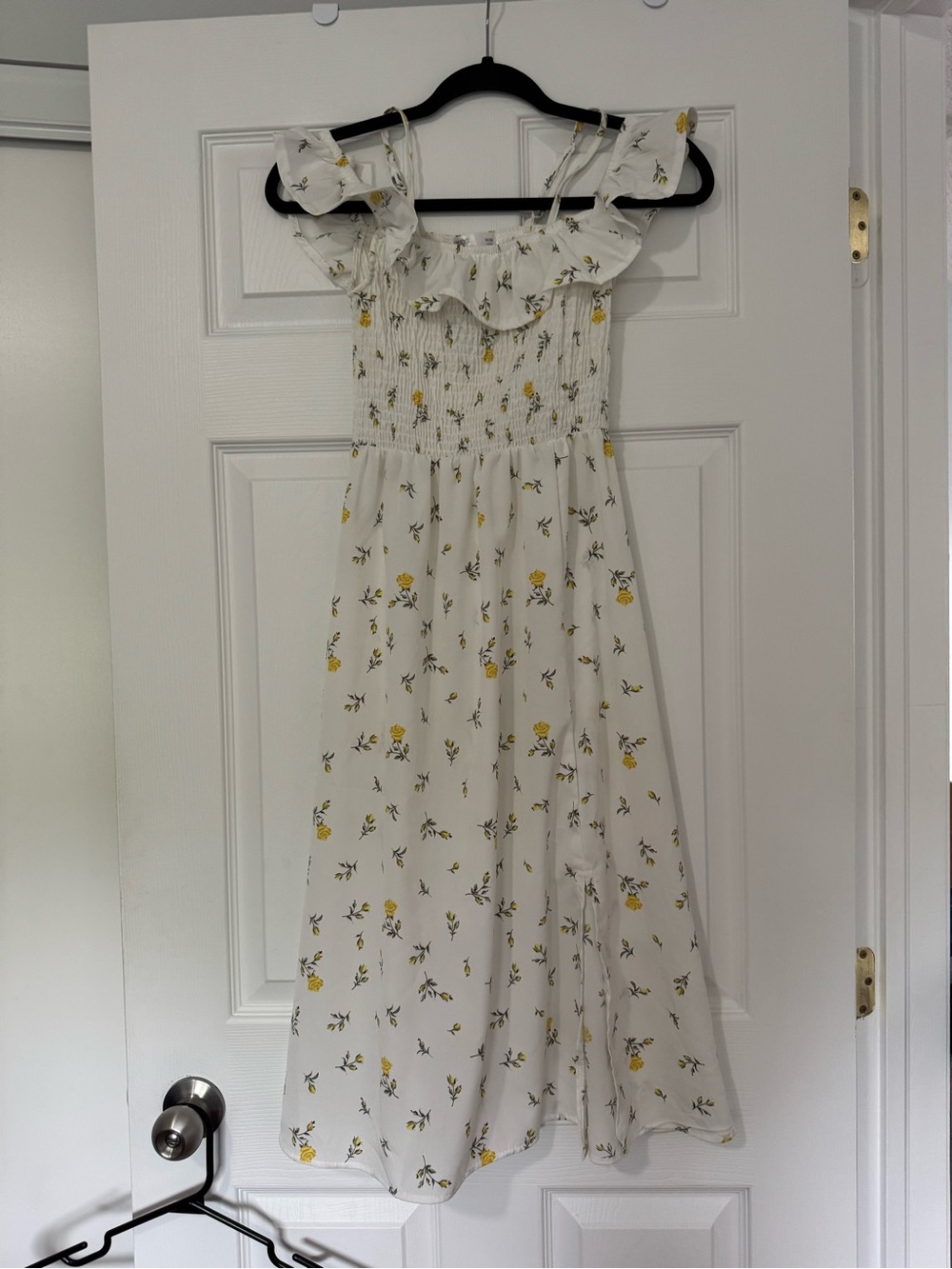 White & Yellow Floral Ruffle-Trim Girls' Dress